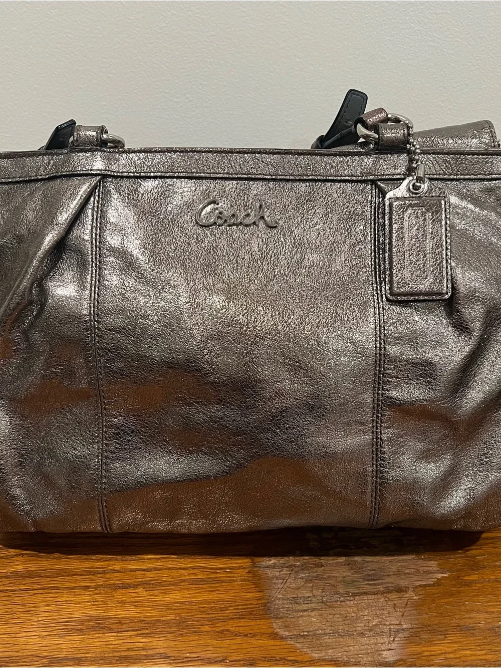 Coach Handbag H1169F17722 Metallic Silver Leather Shoulder Bag Purse